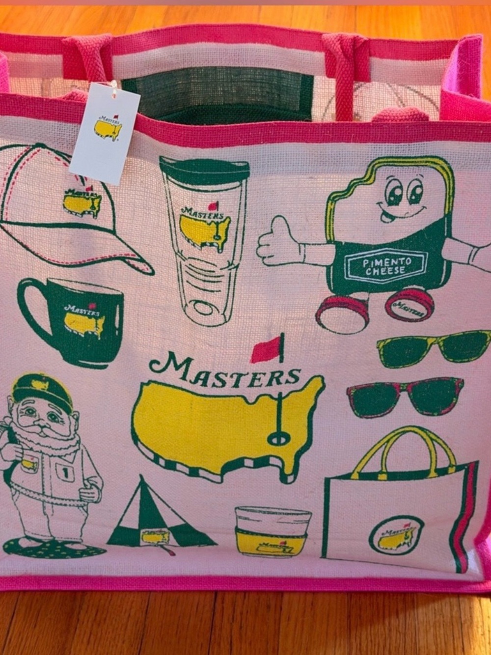 MastersTote Bag - Pink with Yellow/Green Designs